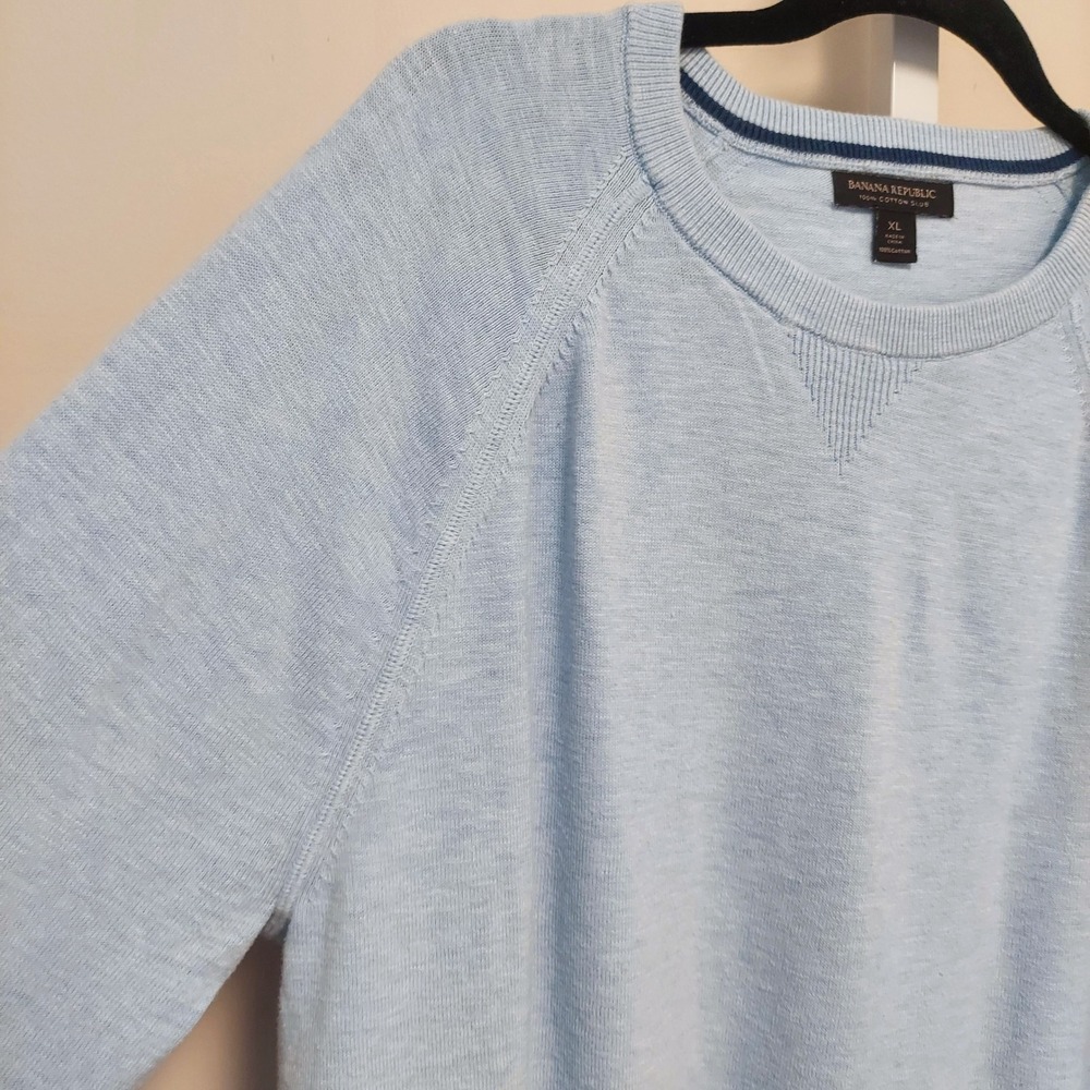 Banana Republic Mens XL Light Blue 100% Cotton Slub Crewneck Raglan Sweater - Picture 6 of 7